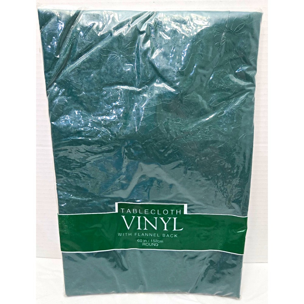 VTG Barth & Dreyfuss Vinyl Tablecloth 60 Round Flannel Back Green Xmas NOS NIP